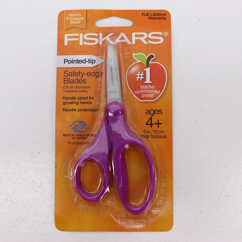 3x Fiskars Kid School Scissors Purple Pointed Tip For Both Left And Right Handed